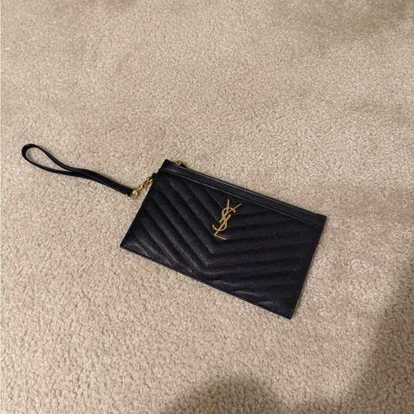 Saint Laurent Handbags - Saint Laurent Black Leather Wristlet with Gold Zip Accent